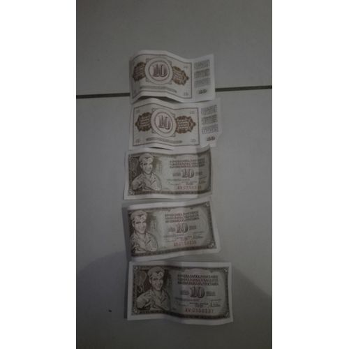 5 Billets De 10 Dinars Yougoslave 1968