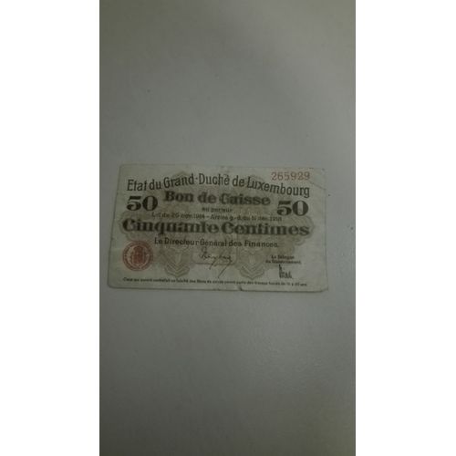 Bon De Caisse 50cts Luxembourg 1ere Guerre Mondiale