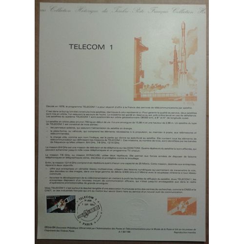 Timbre France 1984 Yvert Et Tellier N°2333 Telecom 1 Oblitéré Premier Jour 01.09.1984 Collection Historique Du Timbre-Poste Français Document Philatélique Officiel