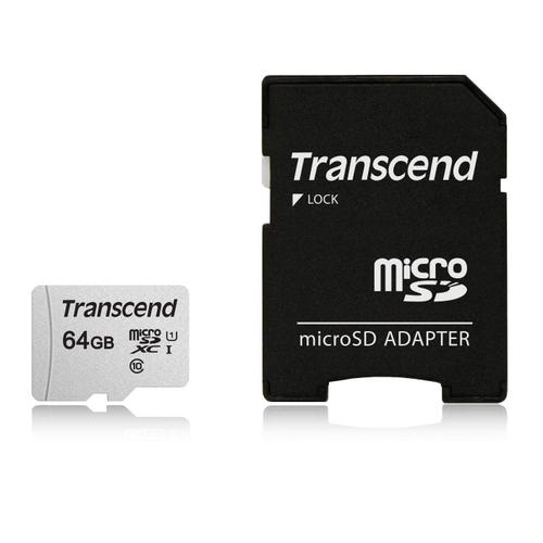 Transcend Carte Mémoire microSDXC 300S 64 Go - UHS-I Classe 3 - 3D NAND - avec adaptateur - TS64GUSD300S-AE