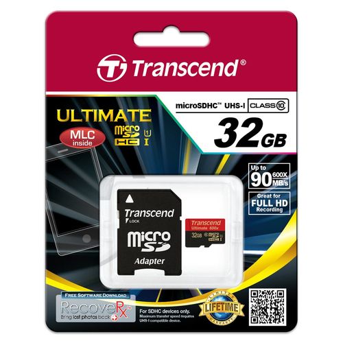 Transcend Carte Mémoire microSDXC 32 Go Classe 10 UHS-I 600x (Ultimate) TS32GUSDHC10U1