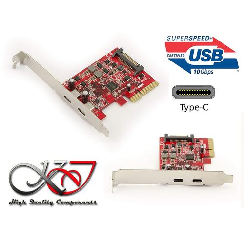 KALEA-INFORMATIQUE © - Carte contrôleur PCIe USB 3.1 SuperSpeed + 10G - 2 ports type C - FORMAT COMPACT / AVEC EQUERRE LOW ET HIG