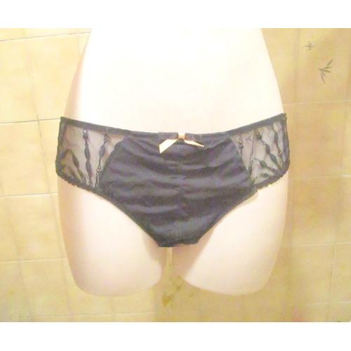 Culotte Noire Semi-Transparente Noeud Doré Darjeeling, T. 34 Ou Petit T. 36 Darjeeling