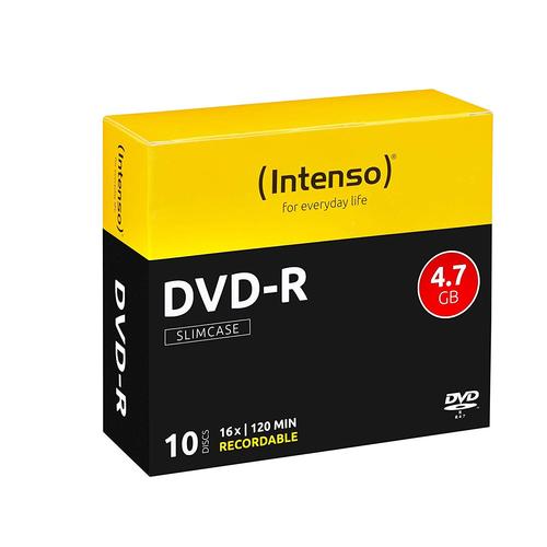 DVD-R à  Graver - 4,7 Go - Vitesse x 16 - Intenso - Enregistrable d'Un côté - Boîte Rigide (Lot de 10)