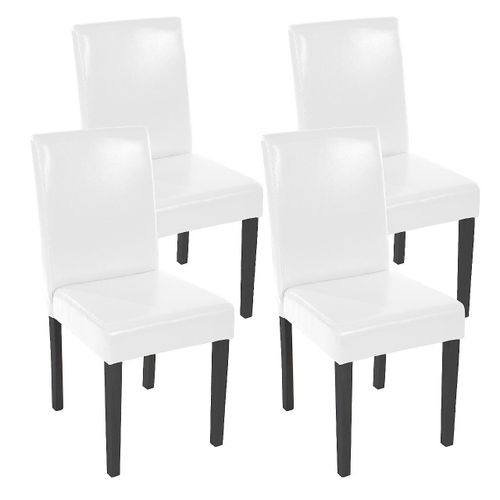 Lot De 4 Chaises De Salle À Manger Simili-Cuir Blanc Pieds Foncés Cds04148