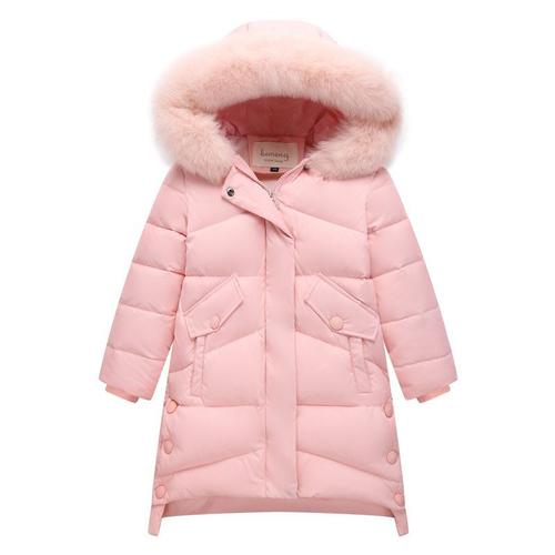 Parka Capuche Fourrure Enfant Fille Hiver Mi-Longue Chaude Epaisse Couleur Unie