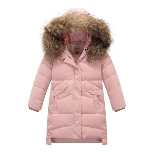 Parka Hiver Enfant Fille Capuche Fourrure Mi-Longue Chaude Epaisse Couleur Unie