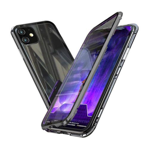 Coque Iphone 11 Verre Pare-Chocs Magnétique Adsorption Boîtier Métallique Pour Iphone 11 6.1inch