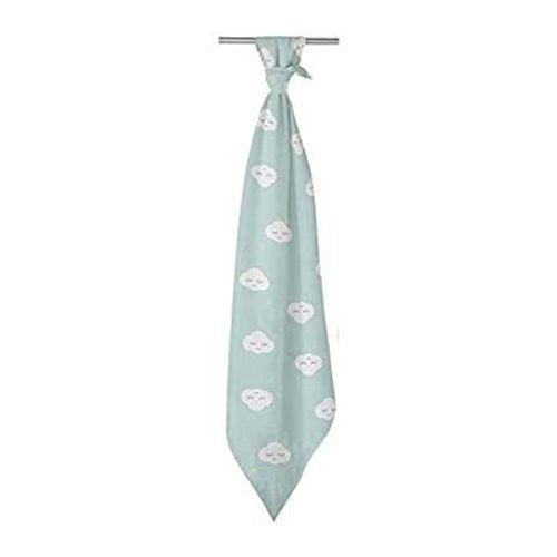 Doudou Maxi Lange Domiva Nuages Etoiles Jaunes Bambou Bleu Vert D'eau
