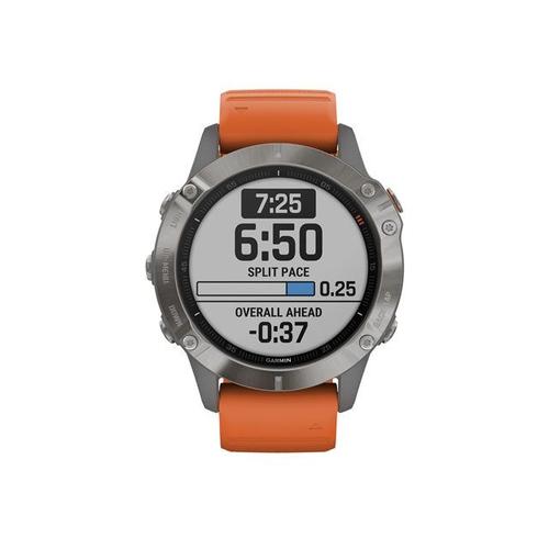 Garmin Fenix 6 Sapphire - 47 Mm - Titane - Montre De Sport Avec Bracelet - Silicone - Orange Braise - Affichage 1.3" - 32 Go - Bluetooth, Wi-Fi, Ant+ - 49 G