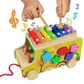 Bebe Enfant Bois Bus Jouet Enfant Jeux Construction Bois Xylophone Bebe 18 Mois Avoir Forme Geometrique 8 Ton Et Marteau En Bois Rakuten