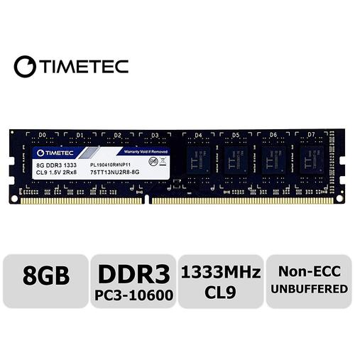 Timetec Hynix IC 8GB DDR3 1333MHz PC3-10600 Unbuffered Non-ECC 1.5V CL9 2Rx8 Dual Rank 240 Pin UDIMM Bureau Mémoire RAM Module Up