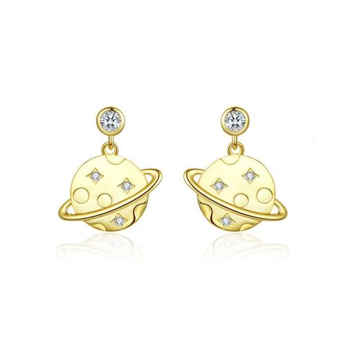 Boucles D'oreilles Femme Planète Orné De Cristal De Swarovski Blanc Et Argent 925 Plaqué Or Jaune - Crystal Pearl Cry C2350 J Unique