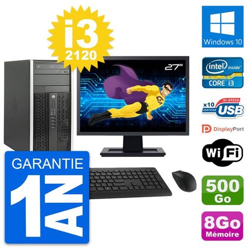 PC Tour HP Pro 6300 CMT Ecran 27" i3-2120 RAM 8Go Disque 500Go Windows 10 Wifi