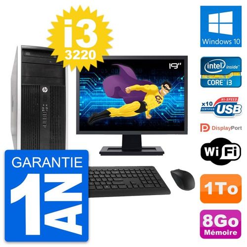 PC Tour HP Pro 6300 CMT Ecran 19" i3-3220 RAM 8Go Disque Dur 1To Windows 10 Wifi