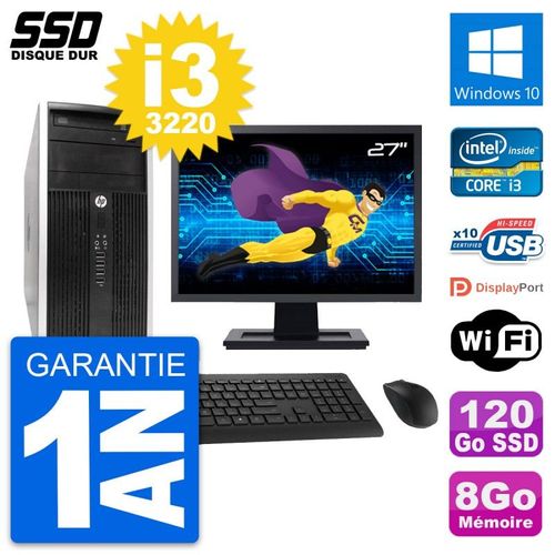 PC Tour HP 6300 CMT Ecran 27" Intel i3-3220 RAM 8Go SSD 120Go Windows 10 Wifi