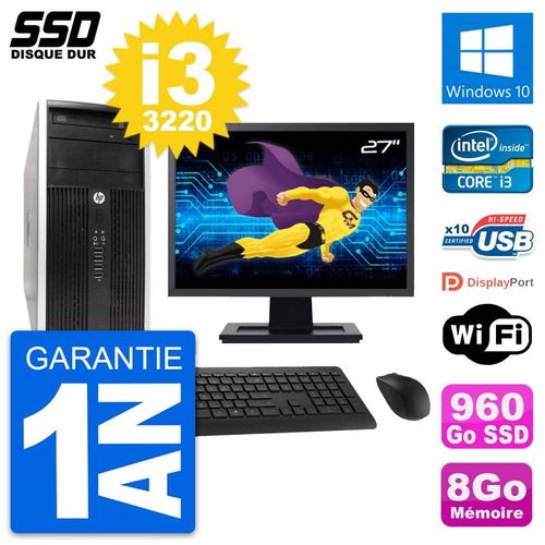 PC Tour HP 6300 CMT Ecran 27" Intel i3-3220 RAM 8Go SSD 960Go Windows 10 Wifi