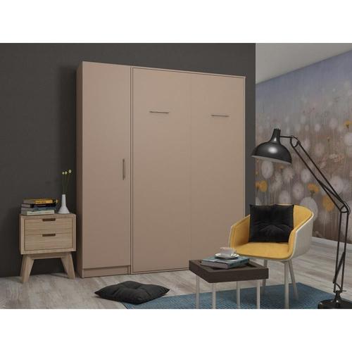 Composition Armoire Lit Escamotable Smart-V2 Taupe Mat Couchage 160 X 200 Cm Colonne Armoire