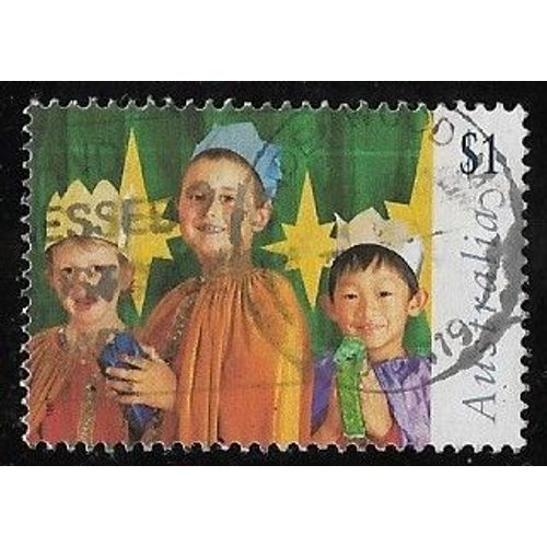 Timbre DAustralie N°1626 Y & T 1 $ Multicolore Noël Représentation De La Nativité Par Des Enfants Les Rois Mages
