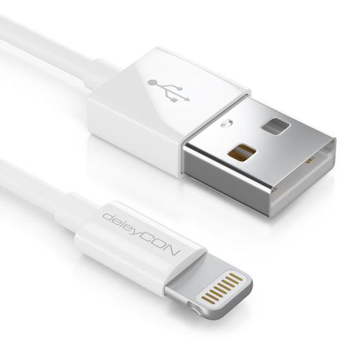 deleyCON 0,5 mètres Câble Lightning de Charge Câble USB Blanc