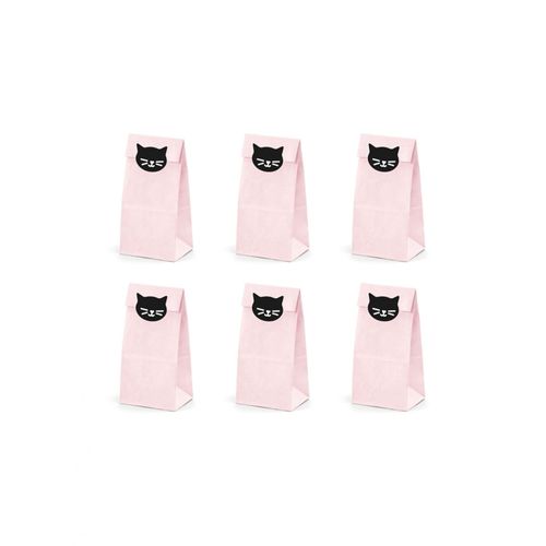 6 Sacs Cadeaux En Papier Chaton Roses 8 X 18 X 6 Cm Taille Unique