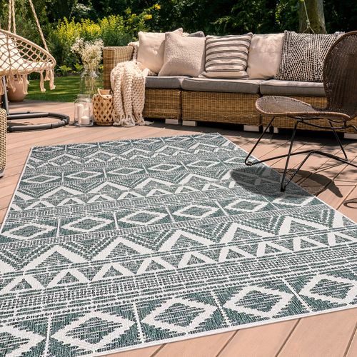 Tapis Extérieur, Kilim Reversible 80x150 Lyn2 Bg Reversible Vert Et Crème