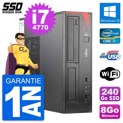 PC Fujitsu Esprimo E520 E85+ DT Intel i7-4770 RAM 8Go SSD 240Go Windows 10 Wifi