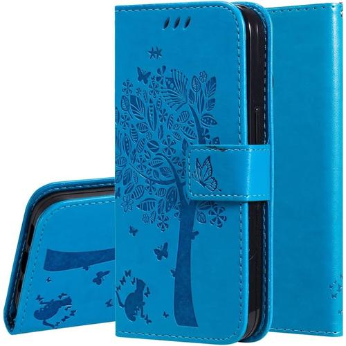 Coque Pour Huawei P30 Pro, Protection Housse Porte Cartes Portefeuille Cuir Pochette Fermeture Magnétique Anti-Choc Étui À Rabat Compatible Avec Huawei P30 Pro. Wish Tree Blue Kt1