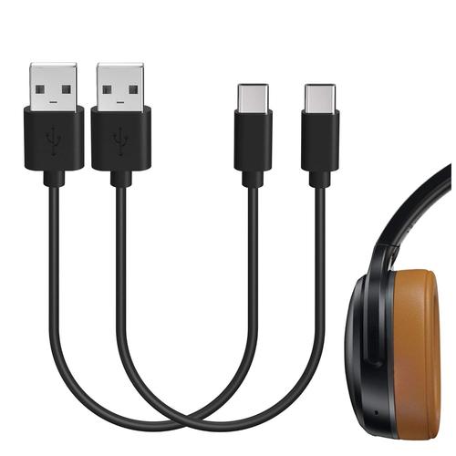 Lot de 2 câbles de charge courts pour écouteurs de type C, compatibles avec Skullcandy Push XT Ultra, Indy Evo, Hesh Evo Charger, USB vers USB-C (30 cm)