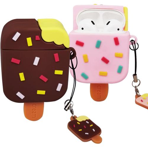 Lot de Coques Décoratives pour Airpods Box Compatible avec Apple Airpods 1&2 Coque en Silicone pour Airpods - [2 Pack] Ice Cream