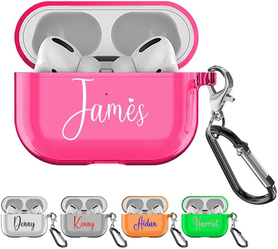 Nom Personnalisée AirPods Pro Case,Custom Cadeau Personnalisé Absorption des Chocs Soft Clear TPU Cover Concevez Votre Propre Texte,avec Porte-clés