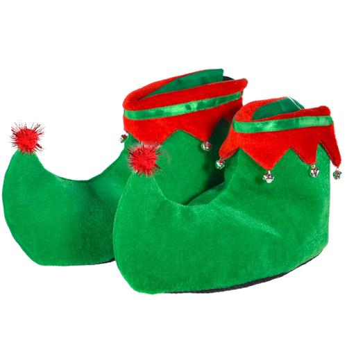 Chaussures D'elfe Rouge Et Vert ¿ Pantoufles De Vacances En Velours Rouge Et Vert Avec Clochettes Pour Adultes Et Enfants
