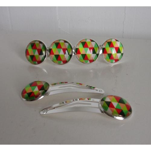 Duo De Barrettes Cabochons 2cm Arlequin