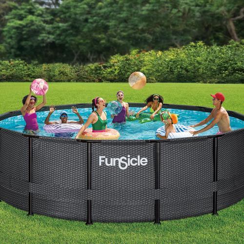 Piscine tubulaire ronde Funsicle noire Ø 4,57m x h1,22m Noir / gris tressé