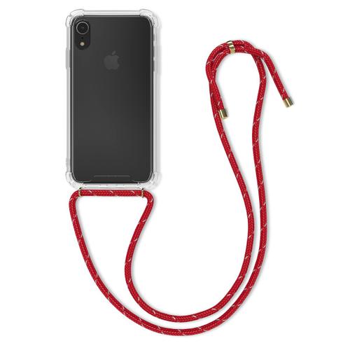 Kwmobile Coque Liseuse Compatible Avec Apple Iphone Xr - Étui De Protection À Rabat En Simili Cuir - Transparent-Rouge Fluo-Argenté