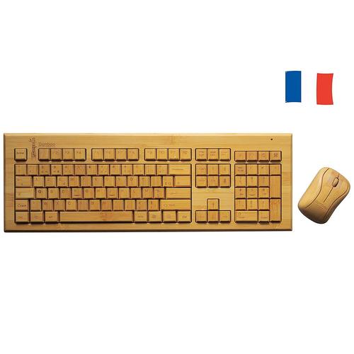 Bamboo Electronics, Ensemble Clavier et Souris sans Fil en Bambou, AZERTY,Fait Main, Récepteur USB, Compatible PC, Mac, idée Cade