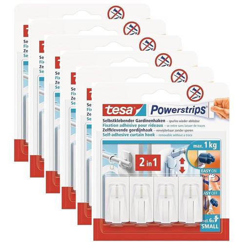 tesa Lot de 6 Powerstrips Fixation Vario pour Rideaux Blanc Lot de 4 Crochets et 6 Strips