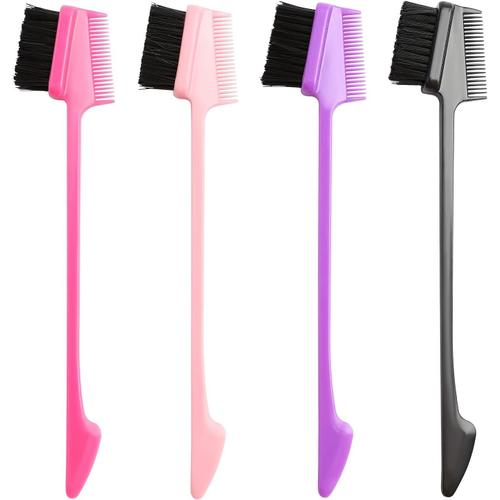 Brosse À Sourcils Peigne À Cheveux (Brosse À Sourcils À Trois Têtes Violette + Brosse À Sourcils À Trois Têtes Noire + Brosse À Sourcils À Trois Têtes Rose Rouge + Brosse À Sourcils À Trois Têtes Rose) 4 Pièces