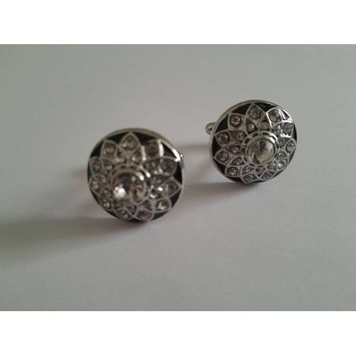 Boutons De Manchettes Disque Avec Incrustation De Couleurs Argent Et Noire Pour De L'élégance Et De L'originalité...
