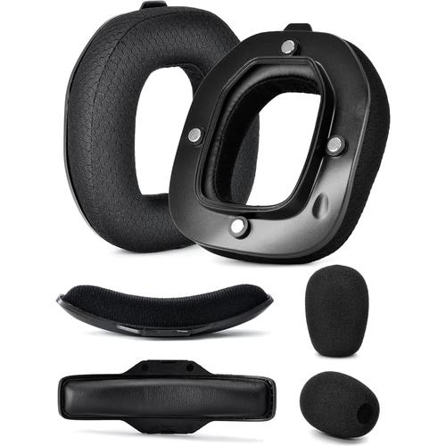 Kit A40 TR Mod ¿ Coussinets et bandeau de rechange compatibles avec casque Astro Gaming A40 TR, coussinets d'oreille, mousse haute densité antibruit, épaisseur ajoutée (tissu respirant noir)