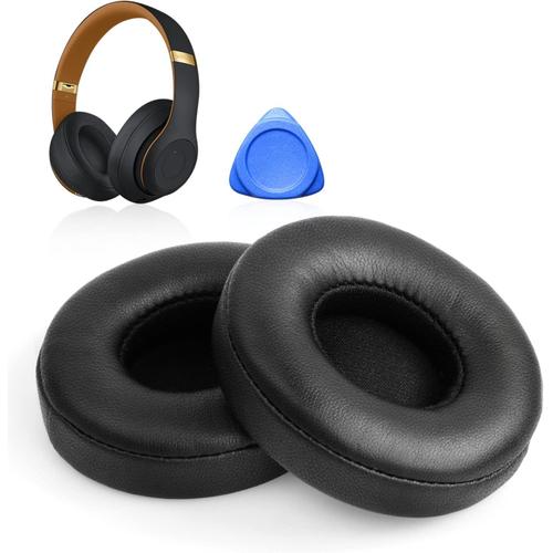 Coussinets d'oreille, Oreillettes de Remplacement pour Beats Solo 2 & Solo 3 Wireless, Cache-Oreilles Couverts en Cuir Protéine, Supression de Bruit Mousse à Mémoire - Noir