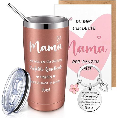 Coffret Cadeau Pour Maman Mug Thermos Pour Maman Avec Paille Et Brosse De Nettoyage Tasse Isolée De 20 Oz Cadeau D'anniversaire Pour Maman Cadeau Fête Des Mères Enveloppe De Carte Porte Clés