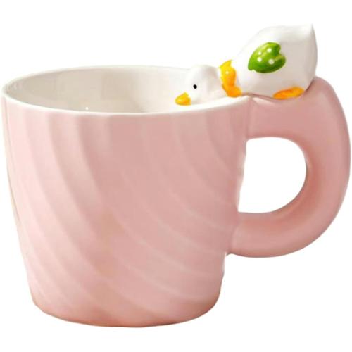 Sakura Powder - Canard À Boire Mug En Céramique Motif Chat Jaune Crème 400 Ml - Four À Micro-Ondes - Peut Être Utilisé Pour Les Couples Charmants - Pour Le Lait Ou Le Petit-Déjeuner - Canard À