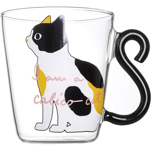 Blanc 250ml Tasse En Verre Mug De Lait Chat Mignon Verre À Eau Transparent 3d Avec Poignée Tasse Mug À Café Résistant À La Chaleur Micro-Ondes Cup Coupe À Thé Chocolat Bière Boisson Pour Adultes