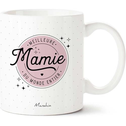 Rose Mug Cadeau Mamie - Meilleure Mamie Du Monde Entier - Avec Boite Kraft - 330 Ml, Céramique - Imprimé En France - Tasse Annonce Grossesse Mamie - Noël, Anniversaire, Fête Des Grands-Mères