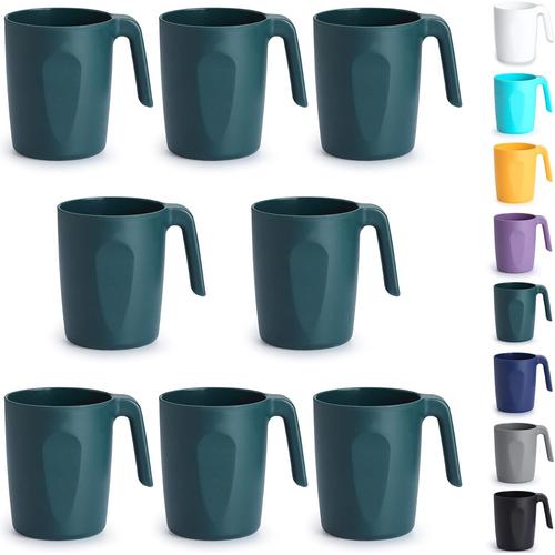 5. Couleur Fr 5. Couleur Fr Tasses À Café En Plastique Vert Set De 8 X 450ml, Gobelets Avec Poignées, Tasse D¿Eau Réutilisable, Facile À Transporter, Idéal Pour La Maison, Jardin, Pique-, Camping,