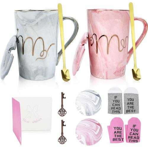 Rose Gris Rose Gris Mr and Mrs Coffee Mugs - Cadeau de Mariage pour Mariée et Le Marié, deTasses Cadeau pour Mariage, Couple,fiançailles¿ Anniversaire, Saint Valentin - Marbre céramique 12 oz