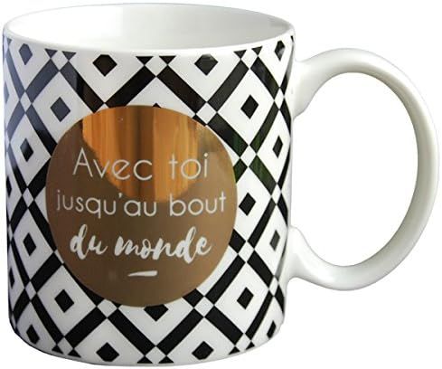 Blanc Draeger Paris | Mug Black & Gold Porcelaine Fine Jusqu'au Bout Du Monde | Idée Cadeau Amoureux, Couple, Mari, Femme Tendresse, Amitié, Famille, Anniversaire | Coffret Cadeau