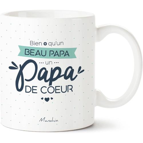 Mug Cadeau Beau Père - Bien Plus Qu'un Beau Papa, Un Papa De Coeur - Avec Boite Kraft - Imprimé En France - Noël, Anniversaire Beau Papa - 330 Ml Céramique - Fête Des Pères - Tasse Homme