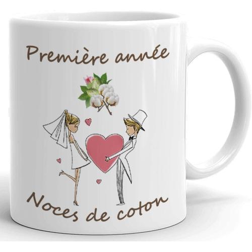 Clair Tasse-Mug Cadeau Anniversaire 1 An De Mariage Noce De Coton Original Amour Couple Romantique